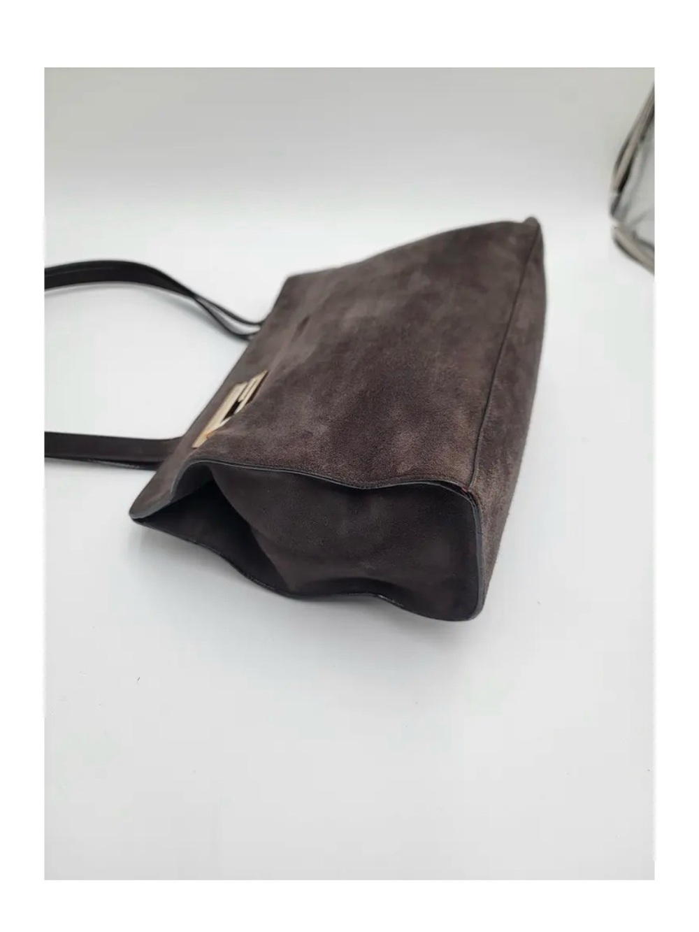 GUCCI G Square Tote Suede Shoulder Bag | Dark Brown with Gold Hardware - Picture 5 of 6